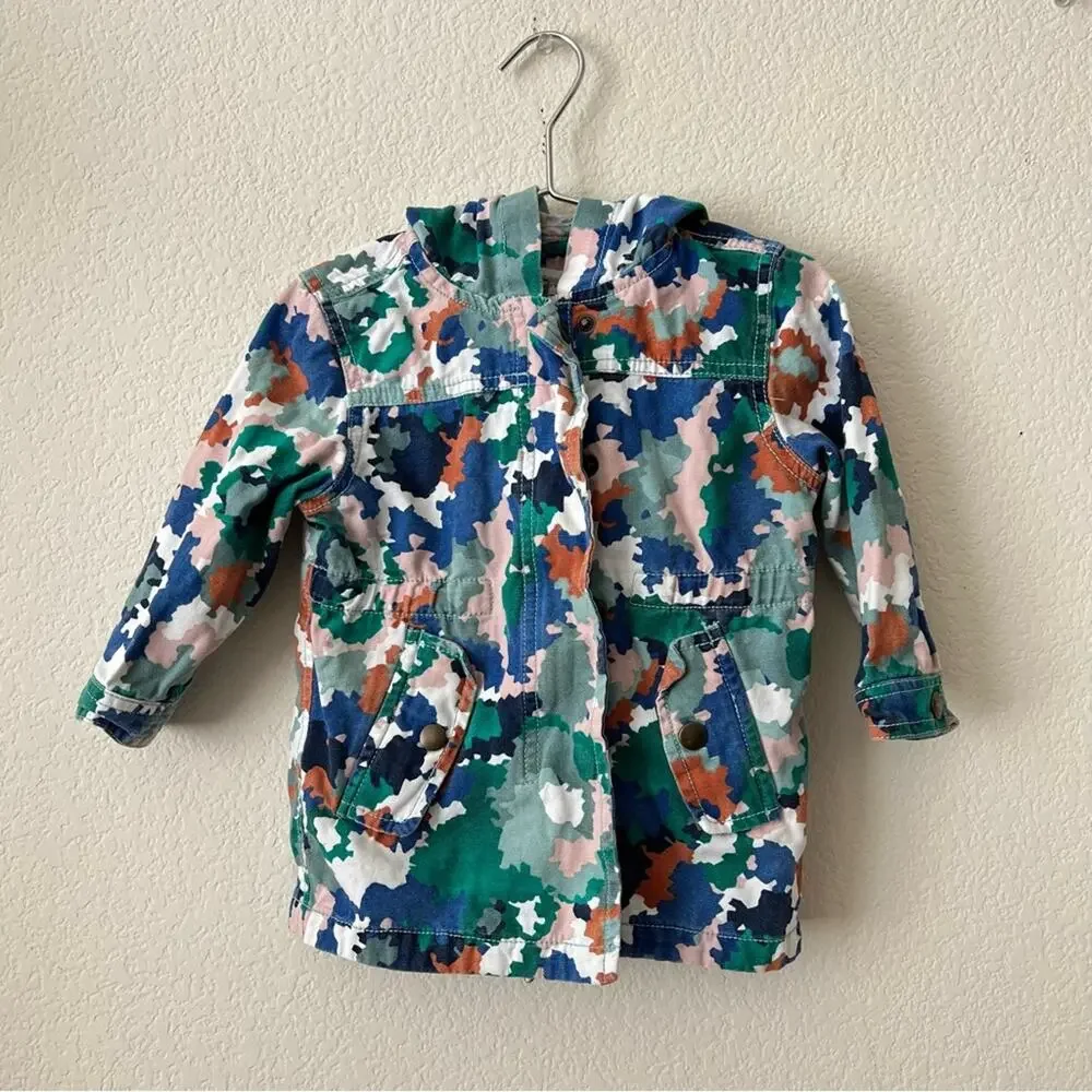 Gymboree Camo Print Hooded Denim Jacket white blue green brown